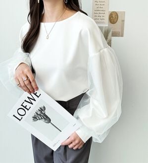 GeeRA（ジーラ）の「チュールボリュームスリーブトップス（カットソー）」｜オフホワイト