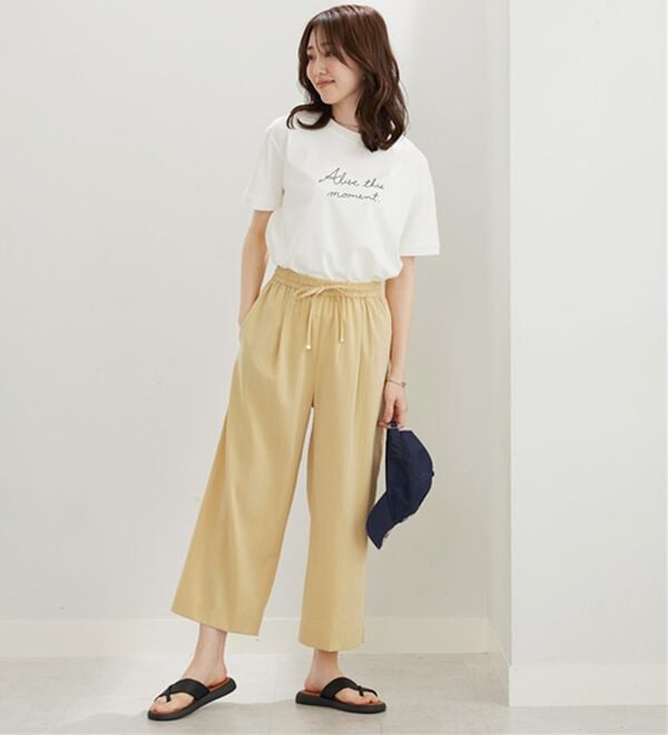 BELLUNA（ベルーナ）の「【接触冷感・UV対策】涼感スラブ調素材ドロストワイドパンツ（ワイドパンツ・ガウチョ）」｜詳細画像