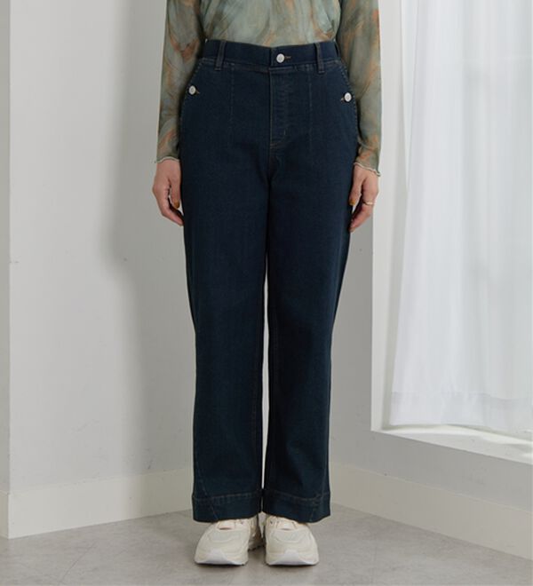 BELLUNA（ベルーナ）の「【選べる2丈】裾切替デザインワイドストレートデニム（ワイドパンツ・ガウチョ）」｜詳細画像