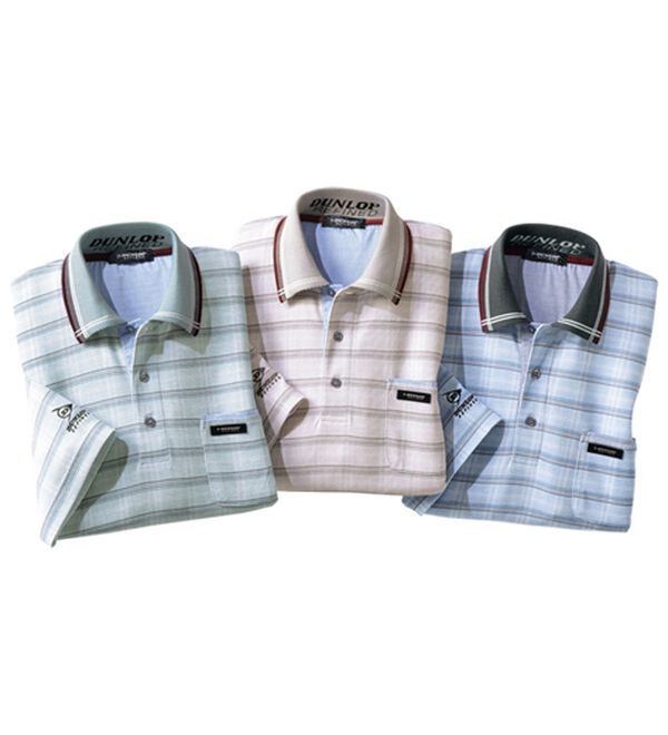 「＜ダンロップ・リファインド＞吸汗速乾チェック柄７分袖ポロシャツ（メンズポロシャツ）」｜詳細画像