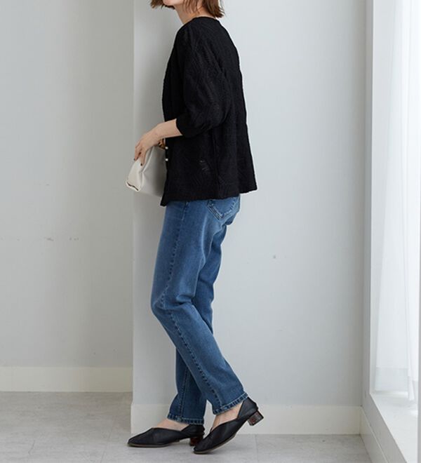 BELLUNA（ベルーナ）の「波柄シアージャカード素材カーディガン（ニットカーディガン）」｜詳細画像