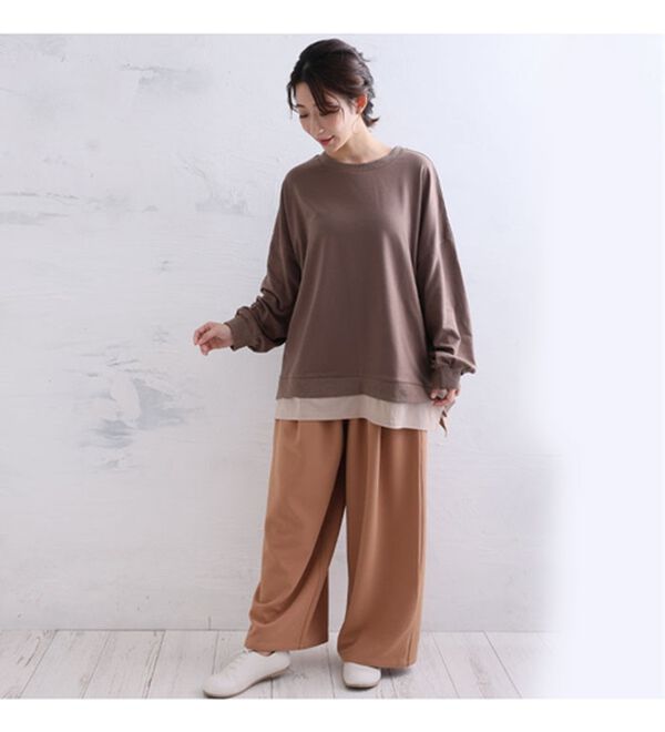 A HAPPY MARILYN（アハッピーマリリン）の「【Ｌ～１０Ｌ】ゆるっと楽ちん！着ぶくれ回避の　重ね着風　ミニ裏毛　プルオーバー（カットソー）」｜詳細画像