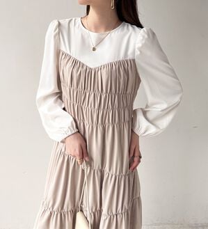 GeeRA（ジーラ）の「オケージョンにも対応！コルセット風デザインワンピ（その他ワンピース）」｜オフ白&times;ベージュ