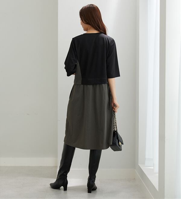 BELLUNA（ベルーナ）の「異素材切替ボタン使い配色ワンピース（その他ワンピース）」｜詳細画像