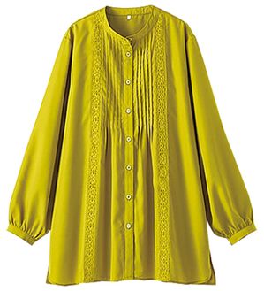 BELLUNA（ベルーナ）の「ピンタック＆華やかレースシャツチュニック（チュニック）」｜ライム