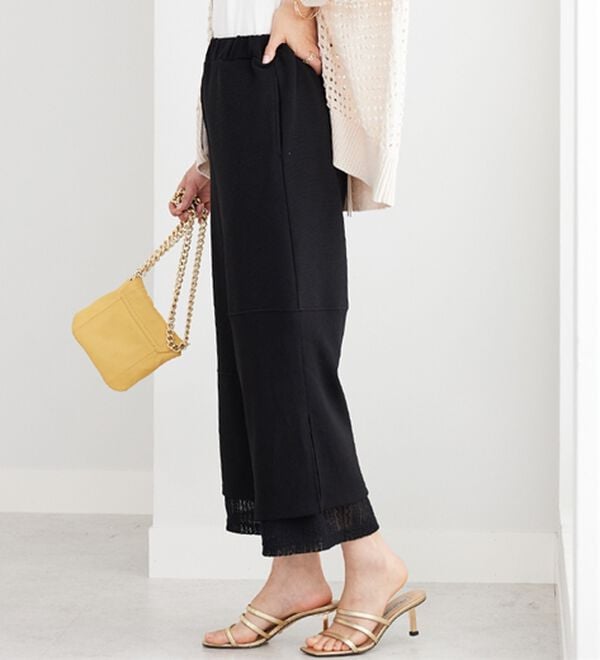 BELLUNA（ベルーナ）の「【Ｌａｇｒｉｌｕａ】裾レース使いアシメ切替デザインパンツ（ワイドパンツ・ガウチョ）」｜詳細画像