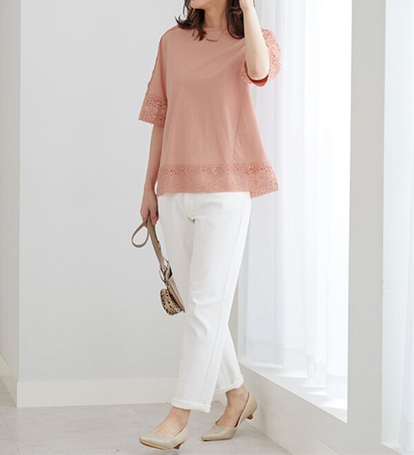 BELLUNA（ベルーナ）の「リーフ柄レース使いプルオーバー（カットソー）」｜詳細画像