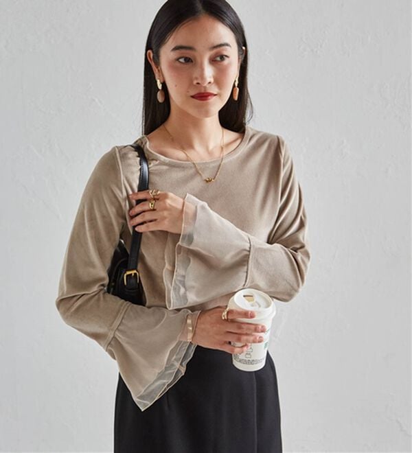 RANAN（ラナン）の「フレアーチュール袖ベロアプルオーバー（カットソー）」｜詳細画像