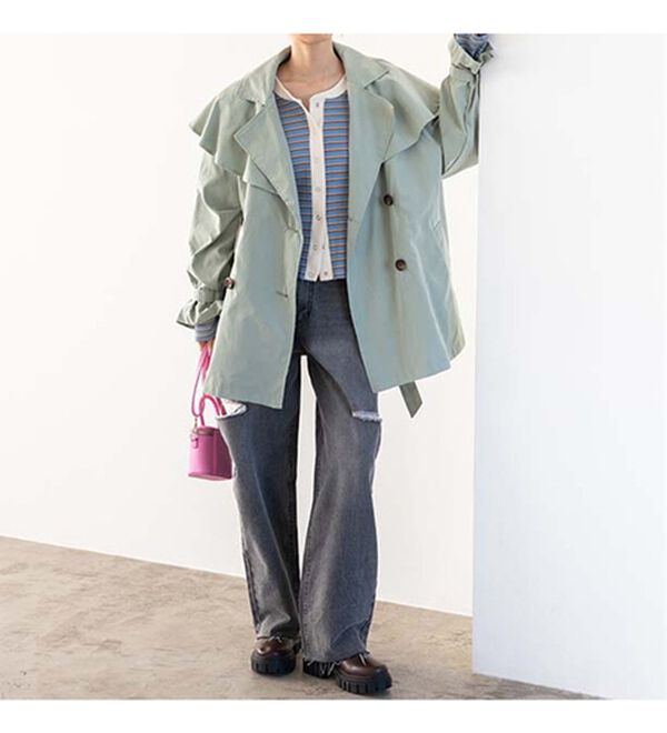 GeeRA（ジーラ）の「ポンチョデザイントレンチ風コート（ハーフコート）」｜詳細画像