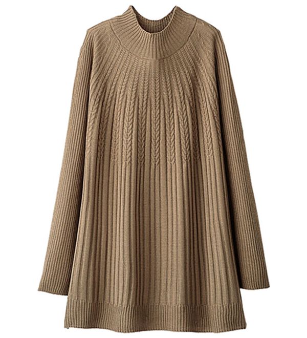 BELLUNA（ベルーナ）の「＜日本製＞ホールガーメントケーブル柄フレアーチュニック（チュニック）」｜モカ