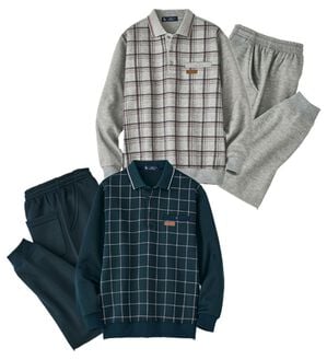 「【２着組】＜カルビア＞きちんと着られるポロ衿ホームスーツ（メンズルームウェア）」｜2着組