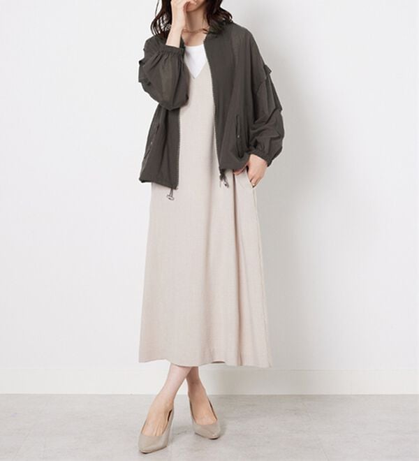 BELLUNA（ベルーナ）の「麻調素材リブ使いシアーブルゾンジャケット（ブルゾン）」｜詳細画像