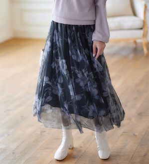 alotta（アロッタ）の「チュール花柄プリントスカート（ロングスカート）」｜詳細画像
