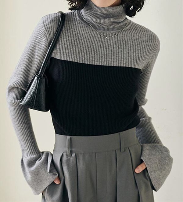 RANAN（ラナン）の「＜ムースタッチ＞洗える！バイカラータートルリブニット（ニット・セーター）」｜詳細画像