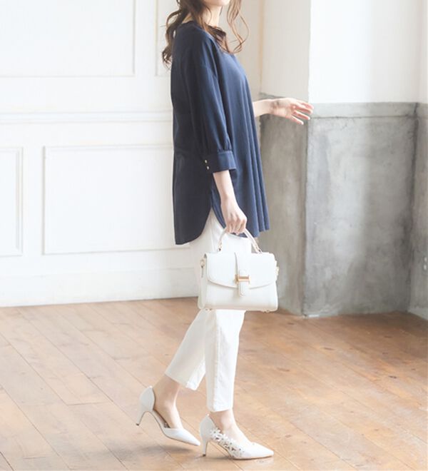 alotta（アロッタ）の「【接触冷感】６分袖衿フェイク裾ラウンドチュニック（チュニック）」｜詳細画像