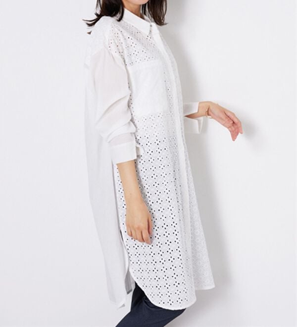 BELLUNA（ベルーナ）の「【Ｌａｇｒｉｌｕａ】ヴィンテージレース切替シアーロングシャツ（シャツワンピース）」｜詳細画像