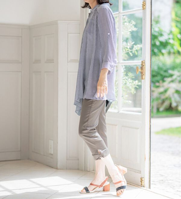 BELLUNA（ベルーナ）の「ヒンヤリ&times;サラリ速乾！綿サテンストレッチ裾リボンクロップドパンツ（クロップドパンツ）」｜詳細画像