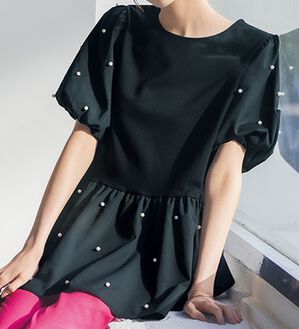 RANAN（ラナン）の「ひんやり！パール調ビーズ使いボリューム袖プルオーバー（カットソー）」｜詳細画像