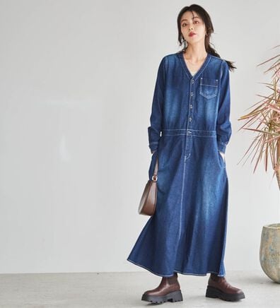 RANAN（ラナン）の「ロング丈デザインデニムワンピース（その他ワンピース）」