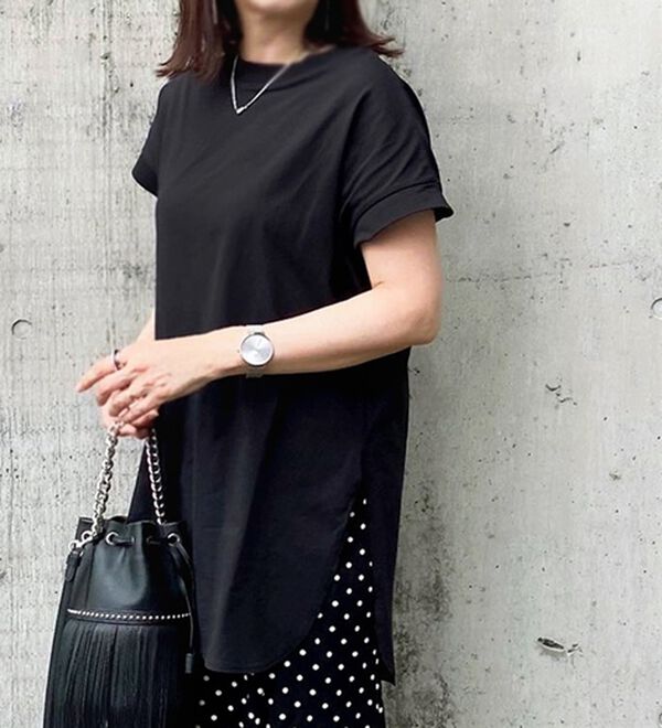 GeeRA（ジーラ）の「綿１００％フレンチスリーブチュニックＴシャツ（カットソー）」｜詳細画像