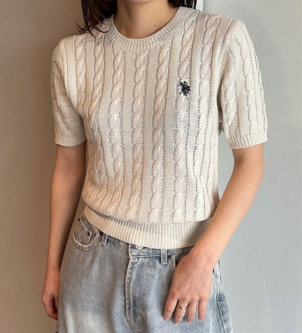 POLO ネイビー ケーブルニット 半袖セーター POLO RALPH LAUREN - ポロ ラルフローレン ニット ケーブル 半袖