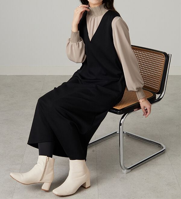 BELLUNA（ベルーナ）の「【選べる丈】シュッと体型カバー！ジャストフィットらくらくジャンパースカート（ジャンパースカート）」｜詳細画像