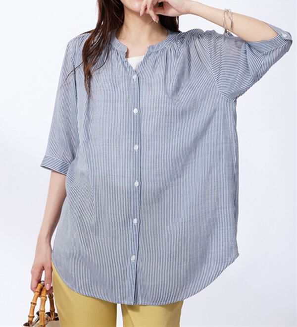 BELLUNA（ベルーナ）の「スラブ素材スキッパーデザインシャツチュニック（チュニック）」｜詳細画像