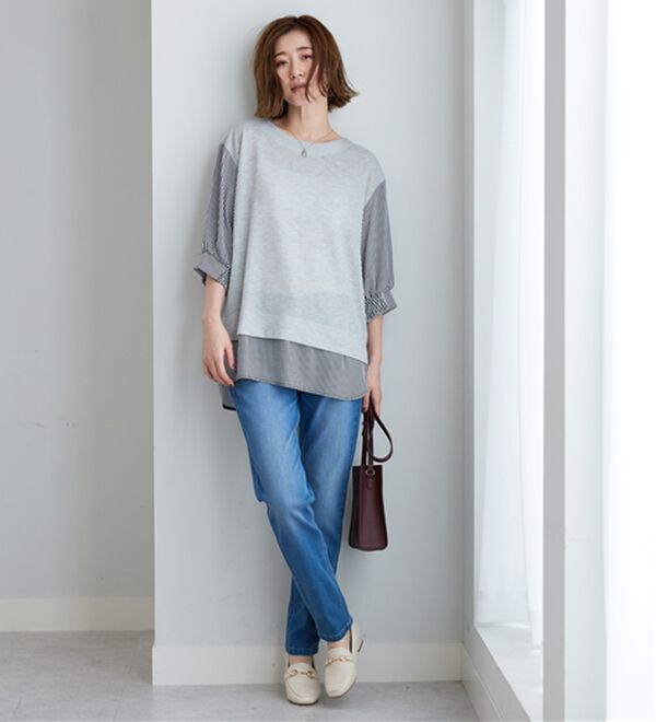 BELLUNA（ベルーナ）の「ラメ調素材シャツフェイクチュニック（チュニック）」｜詳細画像