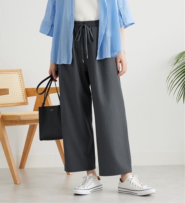 BELLUNA（ベルーナ）の「【嬉しい機能付き！】とろみ素材ドロスト使いワイドパンツ（ワイドパンツ・ガウチョ）」｜詳細画像