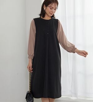 BELLUNA（ベルーナ）の「ヘンリーネック袖切替デザインワンピース（その他ワンピース）」｜詳細画像