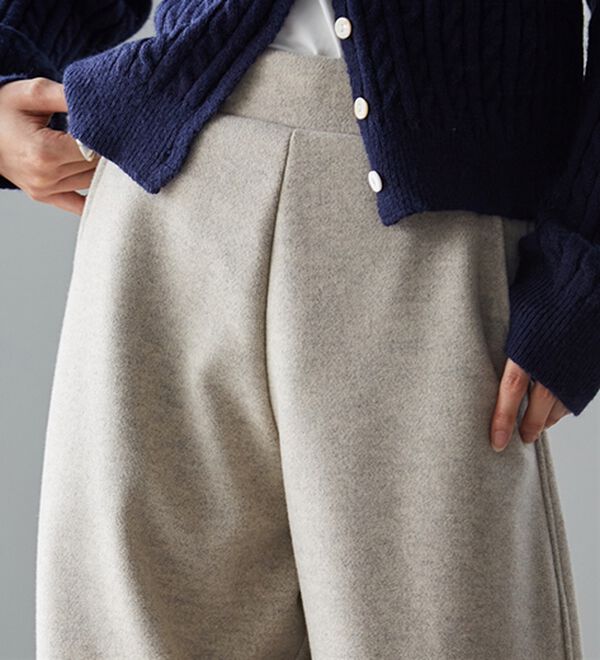 RANAN（ラナン）の「フェイクウールバレルレッグカーブパンツ（フルレングスパンツ）」｜詳細画像