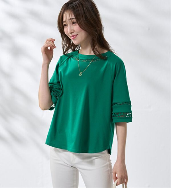 BELLUNA（ベルーナ）の「衿＆袖ハシゴレース使いプルオーバー（カットソー）」｜詳細画像