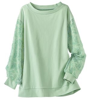 BELLUNA（ベルーナ）の「なめらかカットソー異素材使いプルオーバー（カットソー）」｜ミント