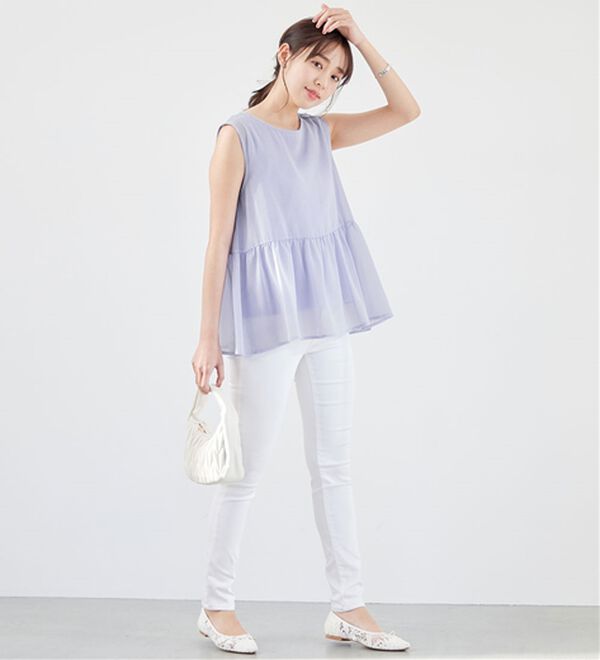 alotta（アロッタ）の「【接触冷感】インナー付ノースリーブペプラムブラウス（ブラウス）」｜詳細画像