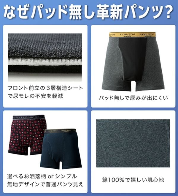 4枚組】デービッド ヒックス 革新設計 パッドのない吸水ボクサー