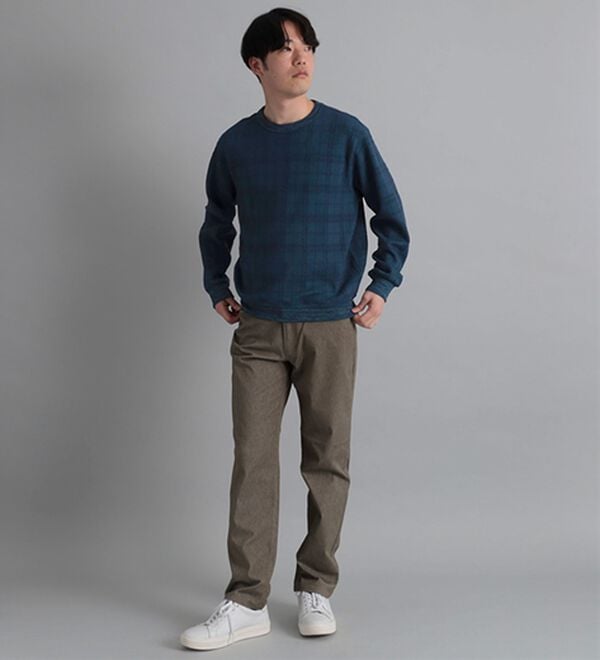 「＜コムルヴァン・オム＞チェック柄ふくれジャカードトレーナー（メンズトレーナー）」｜詳細画像