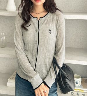 GeeRA（ジーラ）の「【ＵＳ．ＰＯＬＯ．ＡＳＳＮ】配色シアーカーディガン（ニットカーディガン）」｜グレー