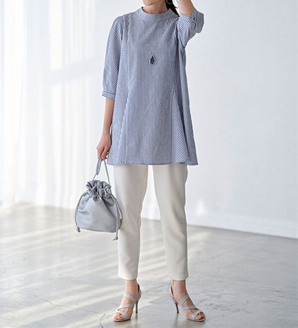 BELLUNA（ベルーナ）の「着痩せ！サッカー素材切替ブラウス（ブラウス）」｜詳細画像