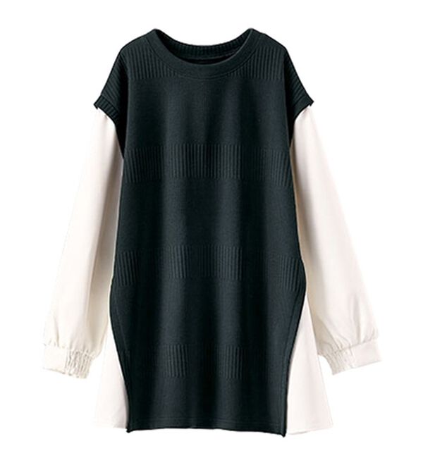 BELLUNA（ベルーナ）の「ボーダージャカード異素材切替チュニック（チュニック）」｜詳細画像