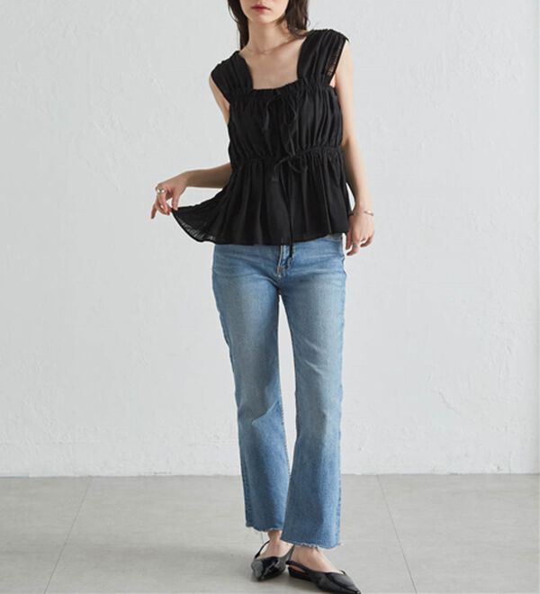 RANAN（ラナン）の「フロントリボンギャザーノースリブラウス（ブラウス）」｜詳細画像