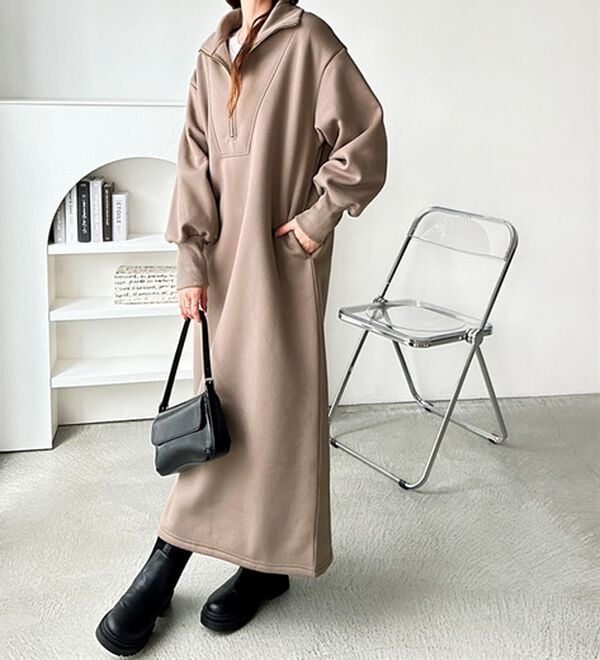 GeeRA（ジーラ）の「ハーフジップハイネック裏起毛ワンピース（カットソーワンピース）」｜詳細画像