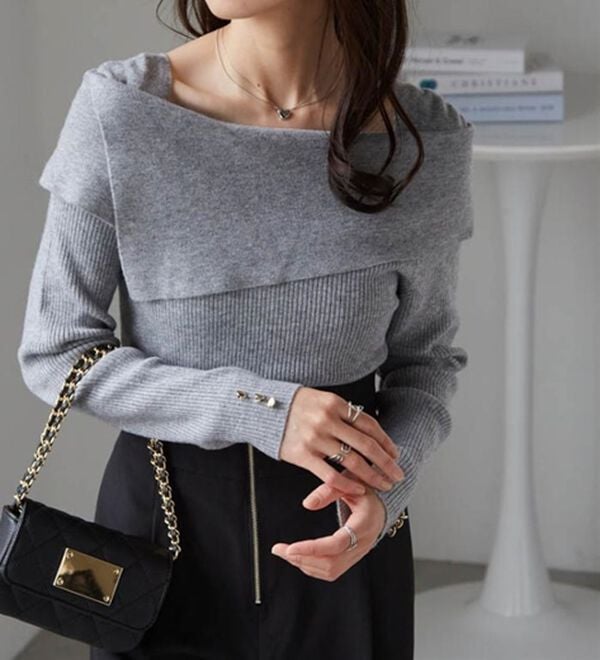 RANAN（ラナン）の「アシメオフショルリブニット（ニット・セーター）」｜詳細画像