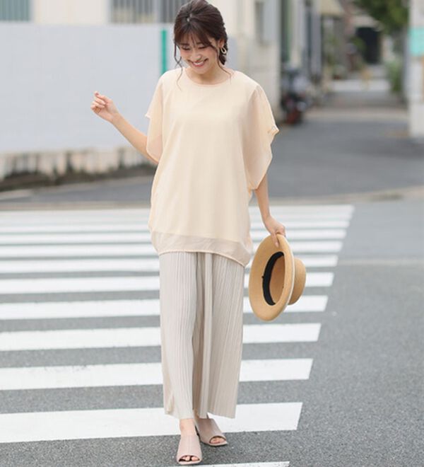 A HAPPY MARILYN（アハッピーマリリン）の「【麗シルエット】綿１００％ 二の腕周りをひらっと隠す シフォン重ね ブラウス（ブラウス）」｜詳細画像