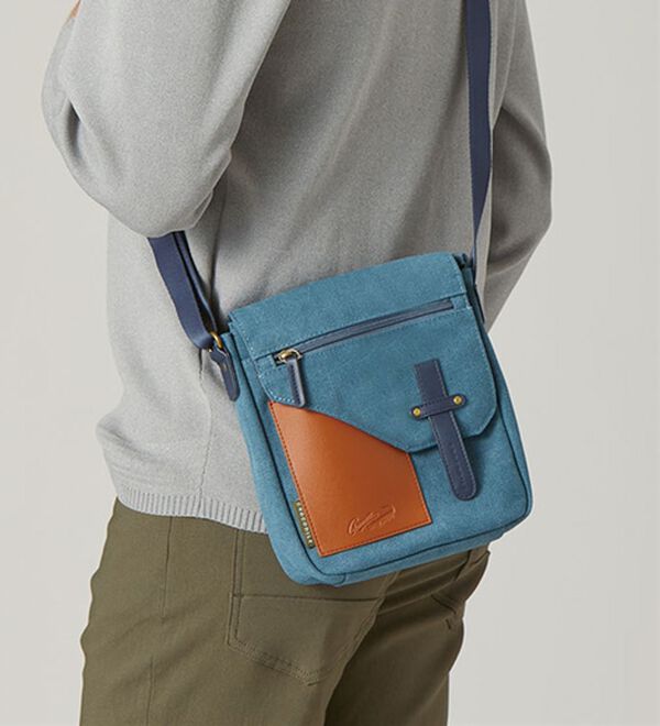 「＜クロコダイル＞洗い加工帆布スマートショルダー（メンズショルダーバッグ）」｜詳細画像