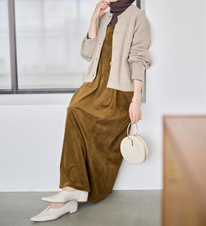 RANAN（ラナン）の「畦ニットカーデ&times;ベロアキャミワンピ（ロングワンピース）」｜ベージュ系