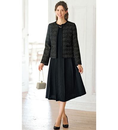 BELLUNA（ベルーナ）の「ラメ入りツイードジャケットワンピースアンサンブル（ワンピースセットスーツ）」