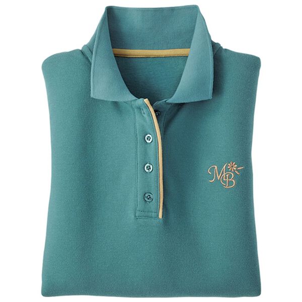 BELLUNA（ベルーナ）の「配色がおしゃれな裏起毛ポロシャツ（ポロシャツ）」｜ターコイズ