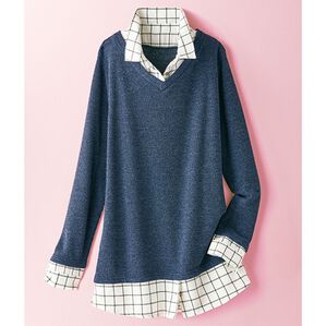 BELLUNA（ベルーナ）の「楽してお洒落シャツフェイクデザインチュニック（チュニック）」｜ネイビー