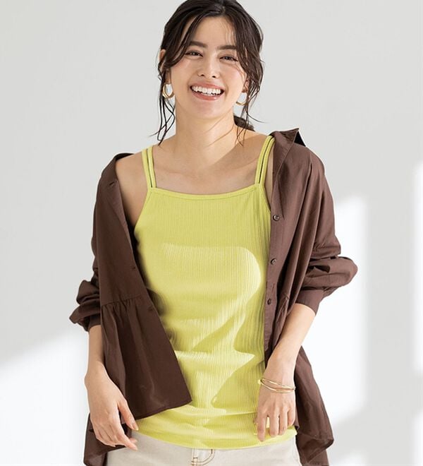 LAVIENNE（ラヴィエンヌ）の「サマ見え！綿混カップ付ランダムリブインナー（肌着・インナーウェア）」｜詳細画像