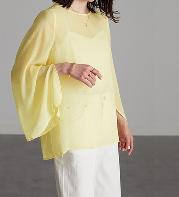 RANAN（ラナン）の「フレア袖スリットシアーブラウス（ブラウス）」｜イエロー